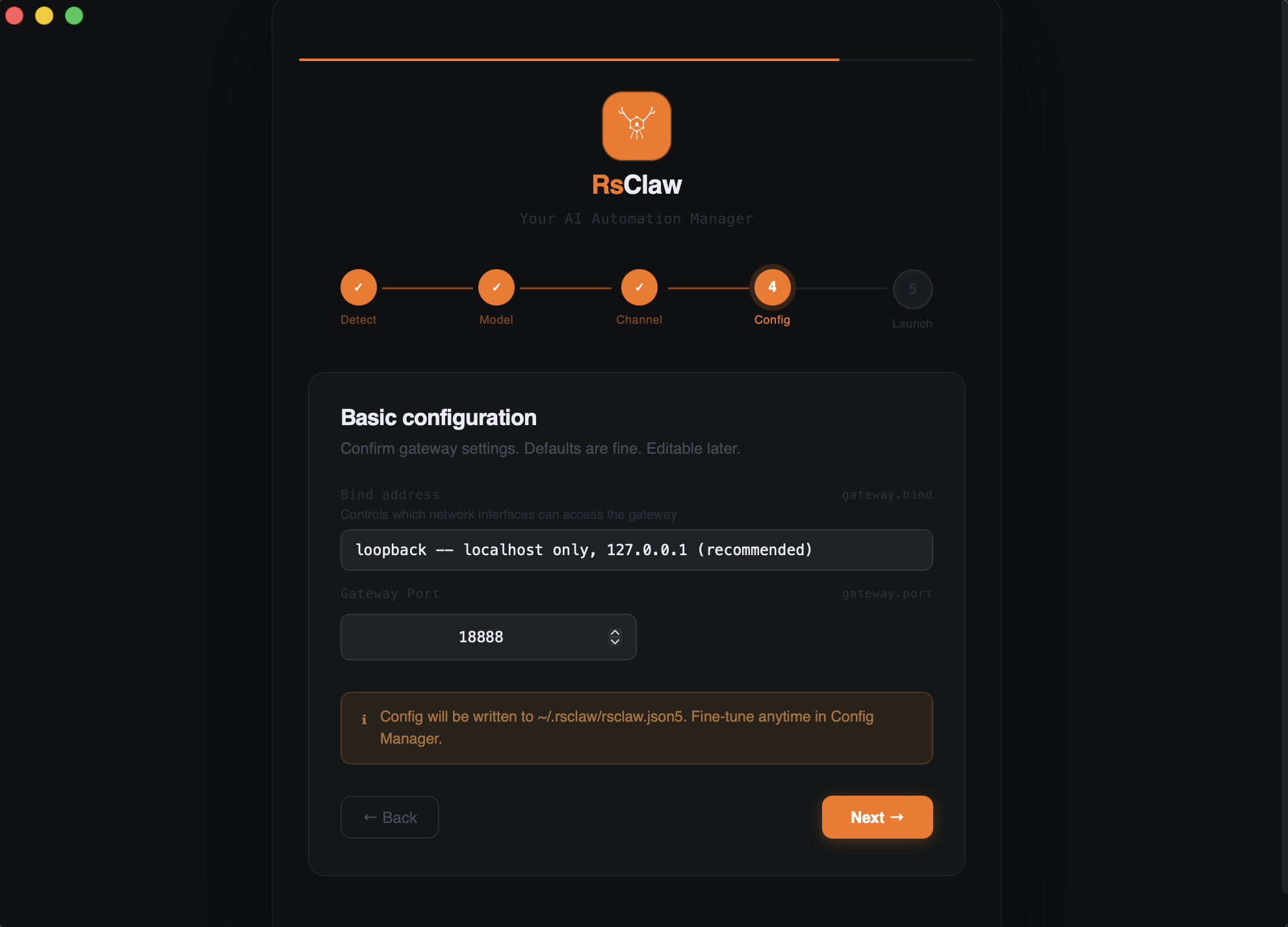 Basic config — gateway port & bind address