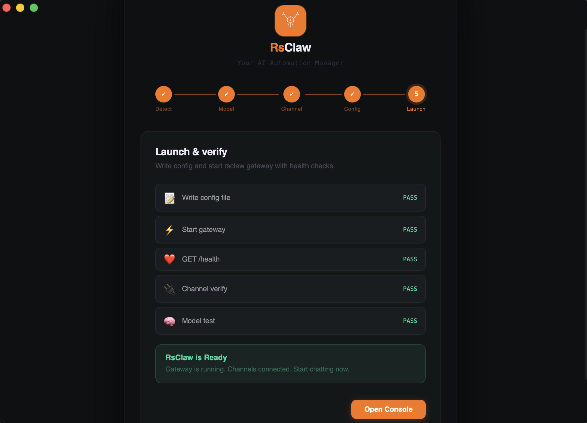 Launch check — fully automated health verification